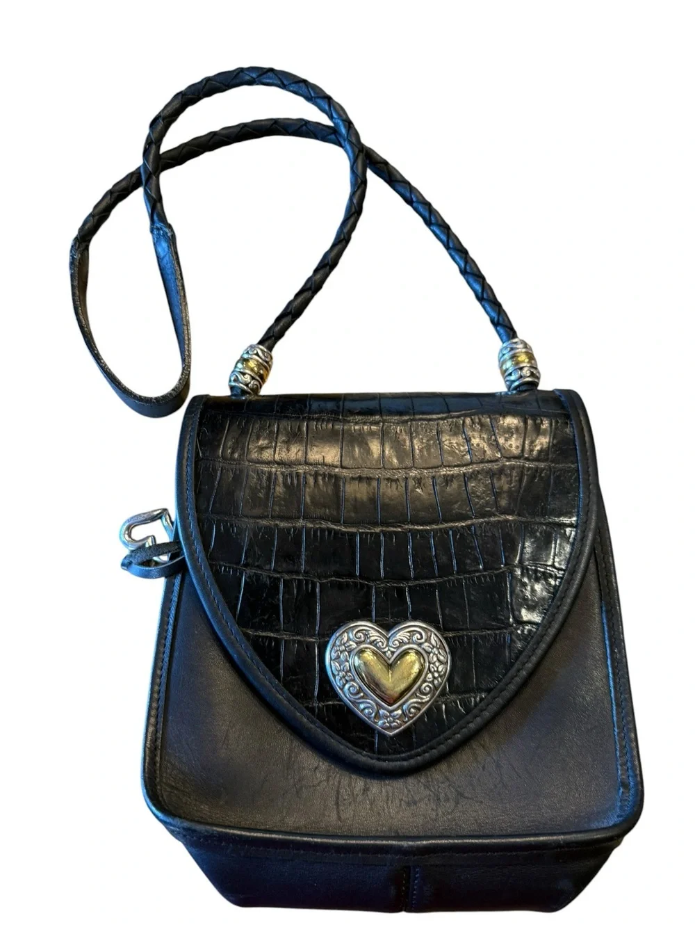 Brighton Black Croc-Embossed Heart Accent Shoulder Bag